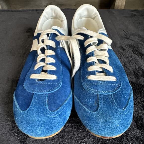 Vintage Pony Racer Trademark Blue Suede Chevron Track Shoes Sears Size 6 - Picture 2 of 11